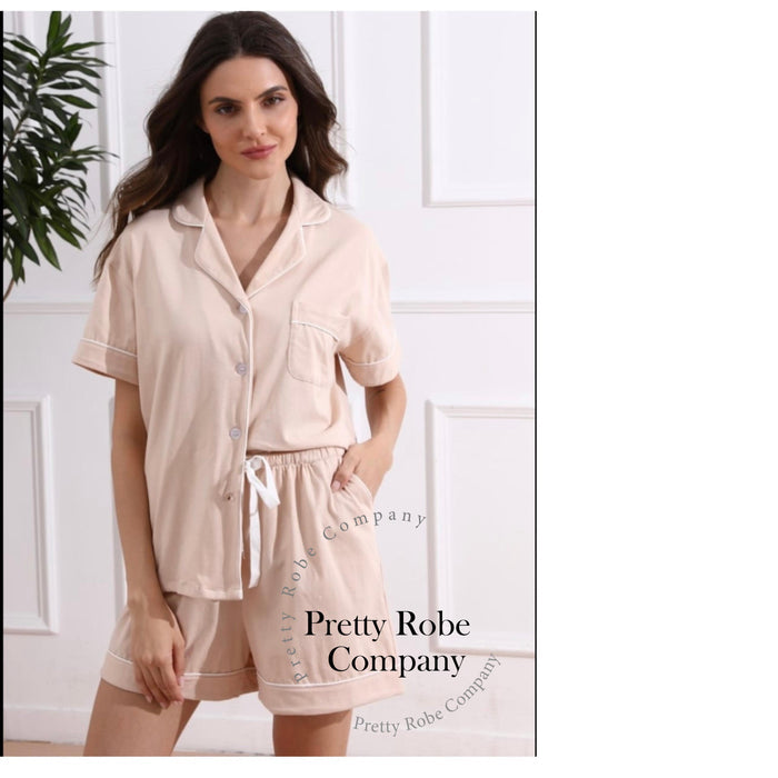 Bridesmaid Cotton Short Pyjamas Bridal Party Gift - Sage green pj set- pink pyjama set