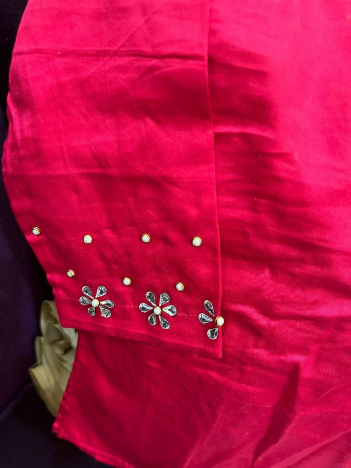 Pure georgette lehenga set for baby girls with handwork butti and matching accessories, plus a stylish baby boy kurta-pyjama set for festive elegance.
