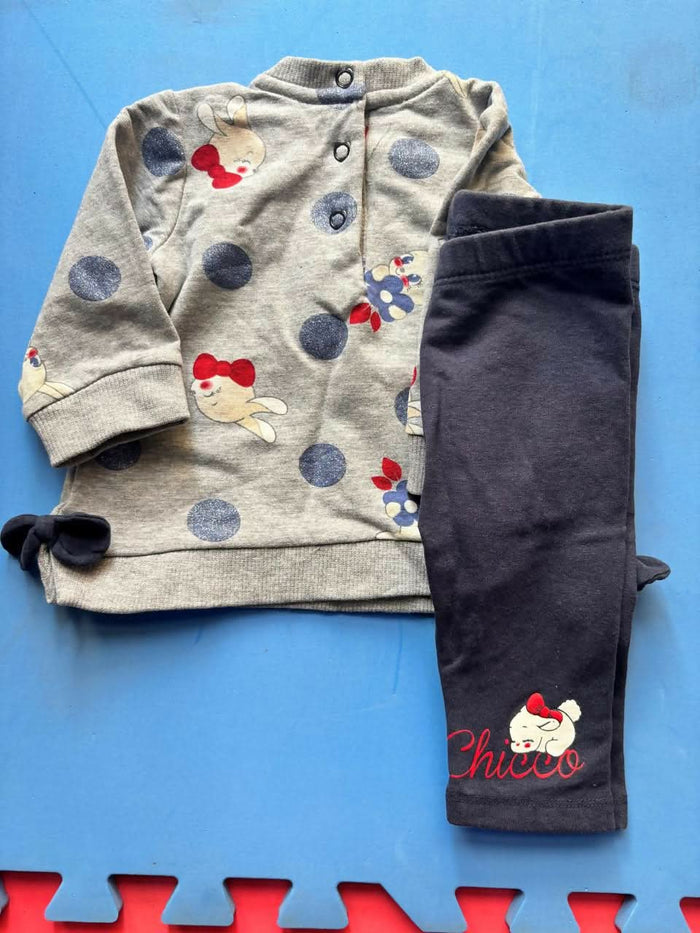 CHICCO baby girl clothing set – sweatshirt and leggings with cute bow details, 3 months.