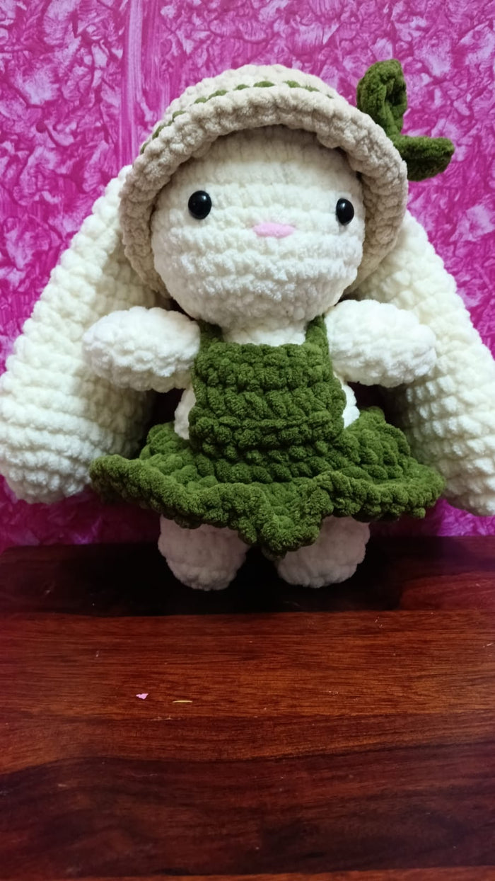 Crochet bunny with long ears and hat