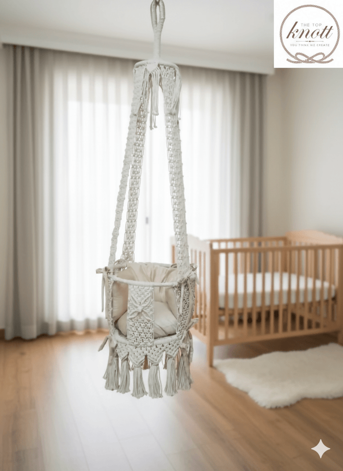Elegant Ivory Macrame Baby Swing – Handcrafted Boho Hanging Chair
