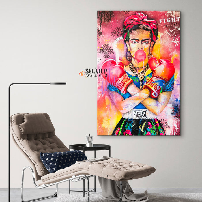 Frida Kahlo Boxing Graffiti Style Canvas Wall Art