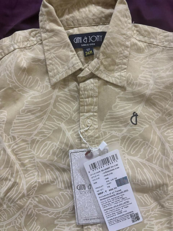 GINI & JONY cotton tropical print shirt – stylish half-sleeve outfit for boys, 2–3 years.