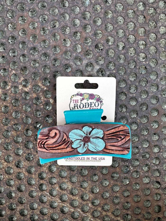 Hand tooled Leather Hair clip Bubble Flower
