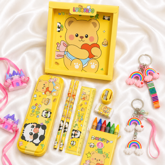 ILEARNNGROW Panda Theme Stationery Rakhi Combo – Cute Panda Pencil Box Set with Rakhi for Kids