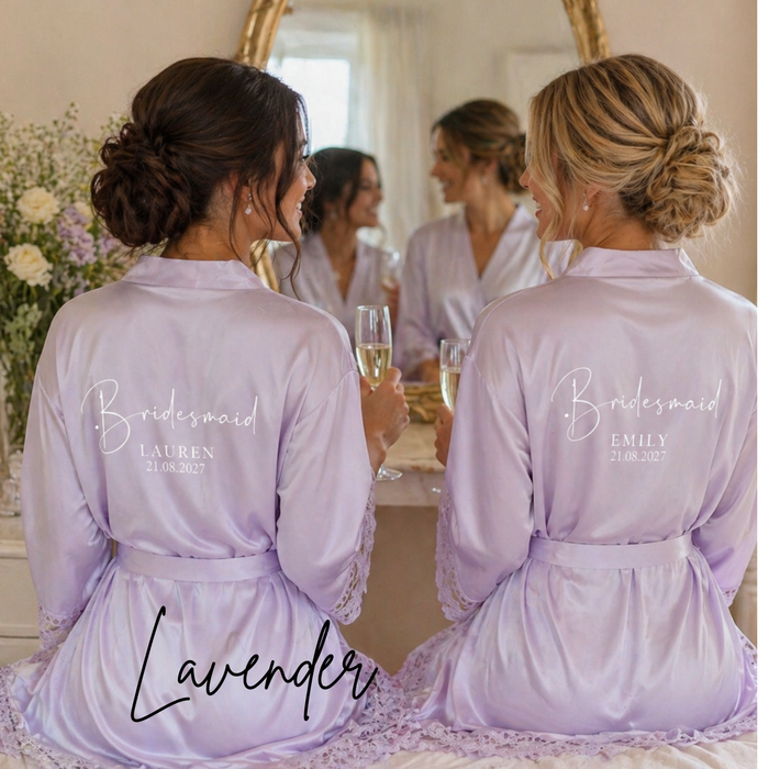 Personalised Lace Trim Bridesmaid Robe | Satin Bridal Party Gift