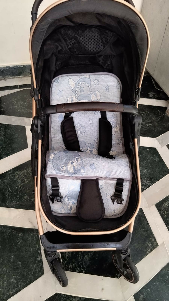 Star and Daisy Easy Go travel-friendly stroller with lightweight foldable design, reclining seat, safety harness, smooth wheels, and compact comfort for baby travel and everyday outings.