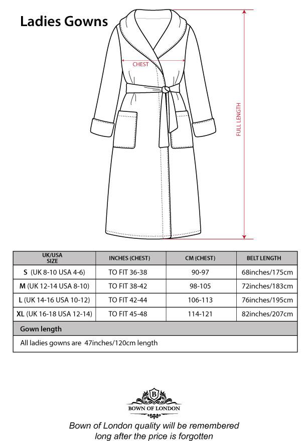 NUA Pale Grey Dressing Gown | Bown of London size chart