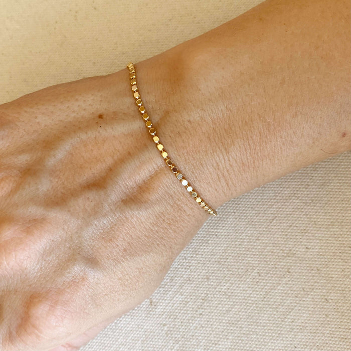18k Gold Filled 2mm Dot Ball Bracelet: 6 inches +1 inch extender