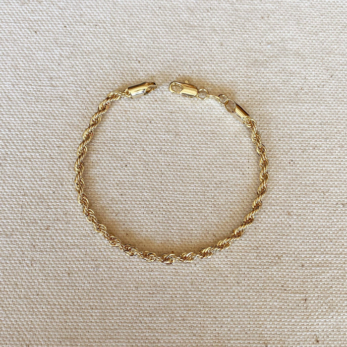 18k Gold Filled 3mm Rope Bracelet: 6 inches