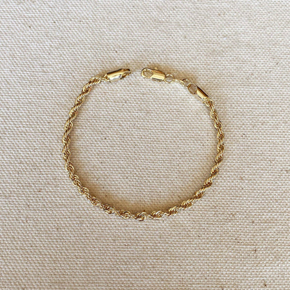 18k Gold Filled 3mm Rope Bracelet: 6 inches