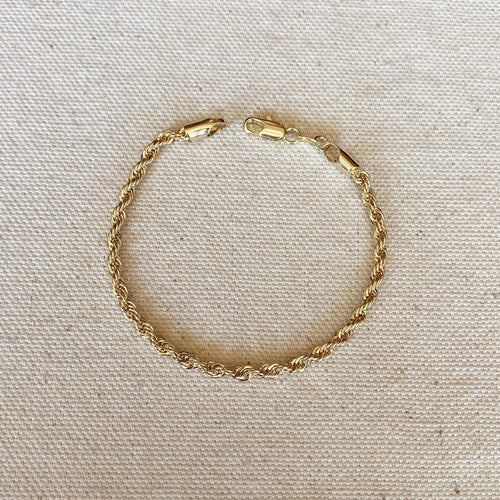 18k Gold Filled 3mm Rope Bracelet: 6 inches
