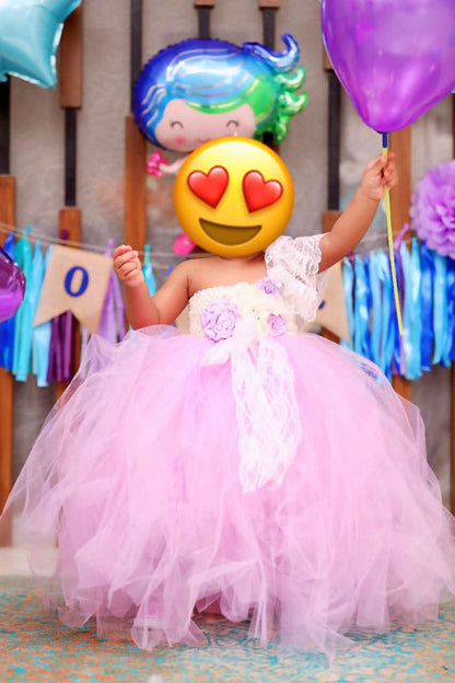 1st Birthday Beautiful TUTU LONG FROCK pink color size : 1 year kid - PyaraBaby