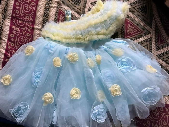 1st Birthday Dress/Frock for Baby Girl - Blue - PyaraBaby