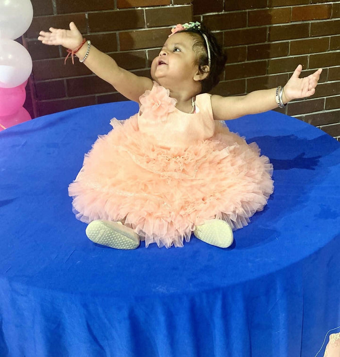 1st Birthday Peach Frock/Dress for Baby Girl - PyaraBaby