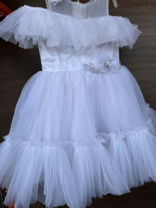 1st Birthday White frill dress - Party wear - PyaraBaby