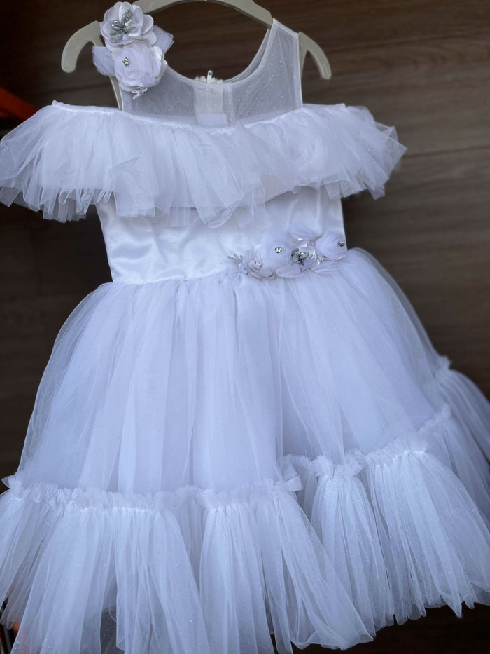 1st Birthday White frill dress - Party wear - PyaraBaby