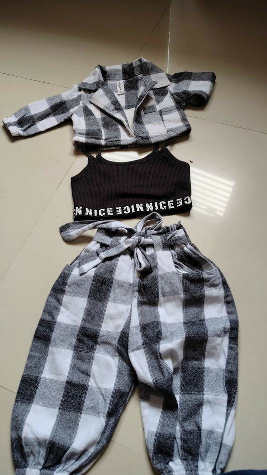 3 PCS Set for Baby Girl featuring a stylish coordinated three-piece outfit with comfortable fabric and a cute child-friendly design for everyday wear, outings, playdates, birthdays, and special occasions.