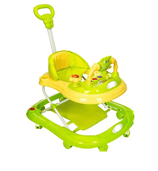 360° Baby Activity Walker | 3 Level Adjustable Height, Foot Mat, Musical Detachable Toy Bar | Parental Push Handle, Anti-Rollover Folding Walker for Boys, Girls, Kids | 6-18 Months 15kg-Green