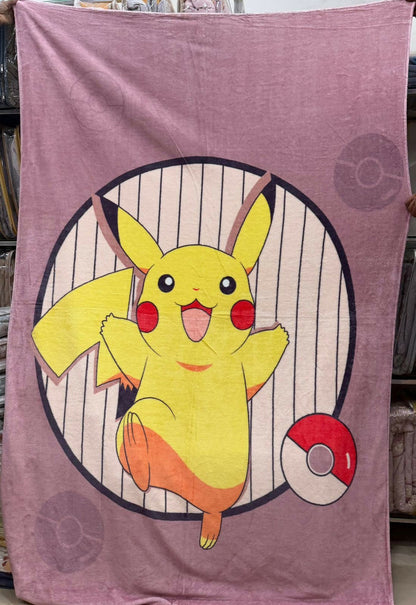 Blanket with Pikachu design on a purple background