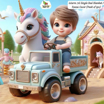 white unicorn in jeep