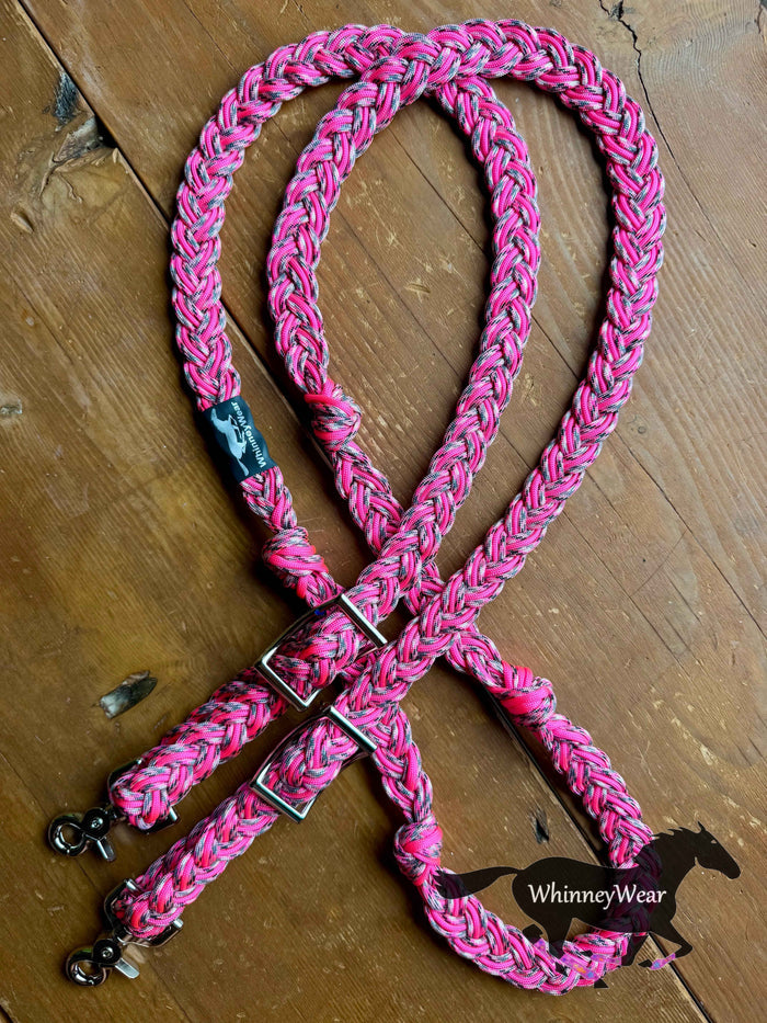 8ft Pink Camouflage Braided Reins