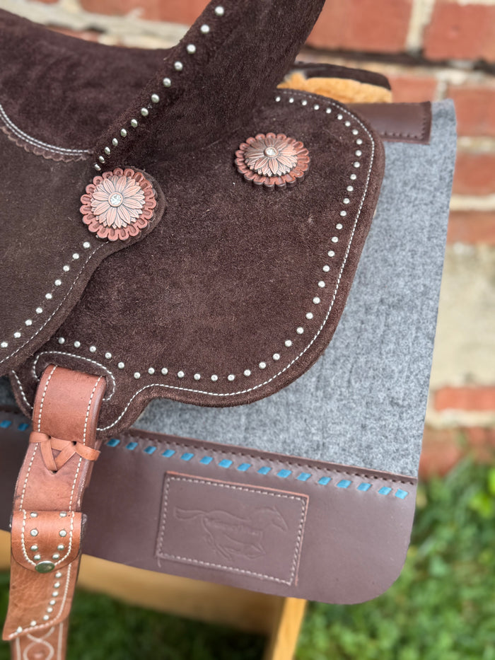 30x28” Western Wool Saddle Pad - Charcoal Gray with Teal Buckstitch