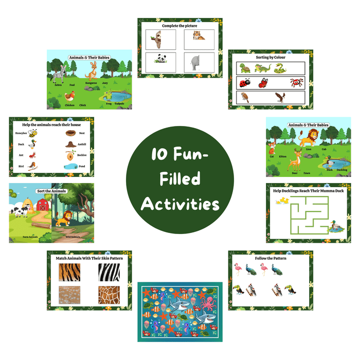 The activities help improve motor skills, cognitive skills, basic literacy, and memorization.
