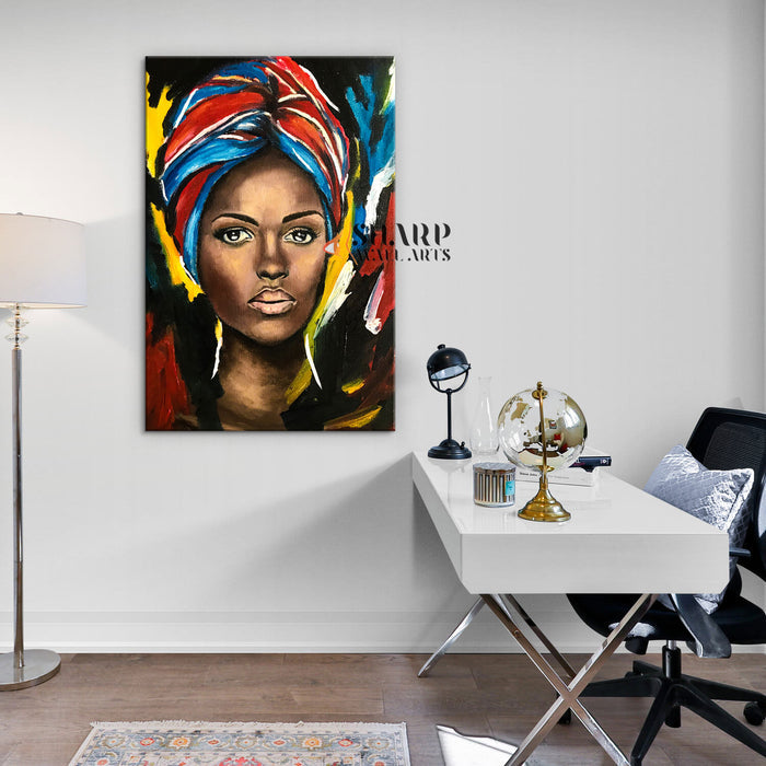 African Tribal Woman Painting Canvas Wall Art