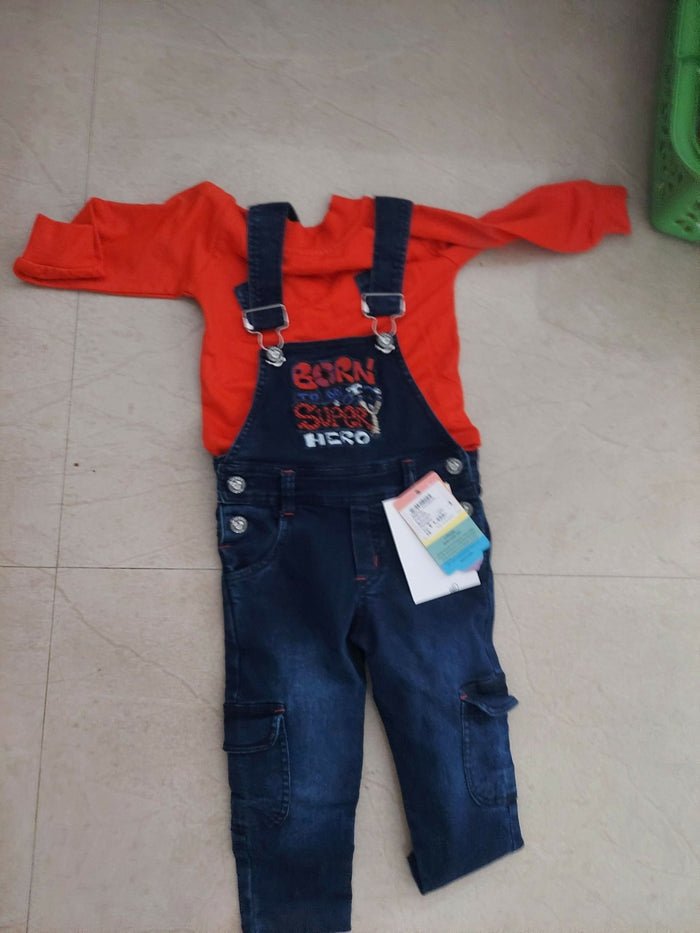 Baby Boy Dungaree Set - Red and Blue - PyaraBaby