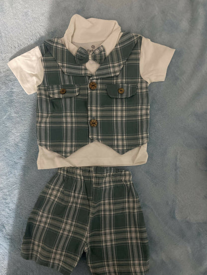 Baby party wear - Boy ( outfit with shirt, vest, and shorts )