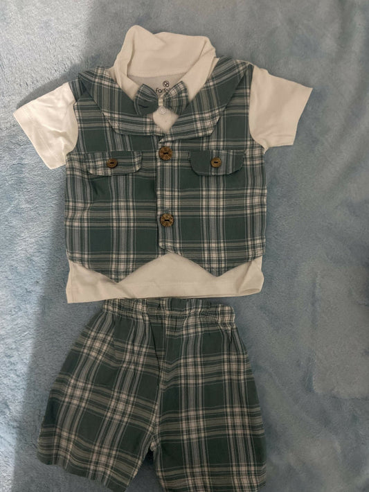 Baby party wear - Boy ( outfit with shirt, vest, and shorts )