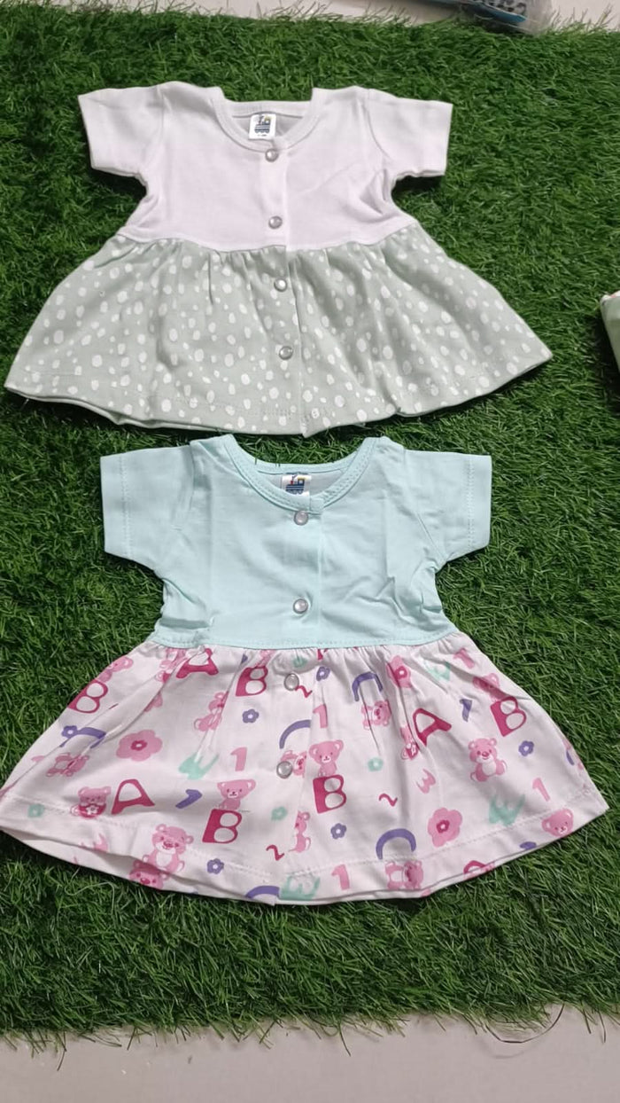 Set of 2 Baby Girl Frocks/Dresses, crafted from soft, breathable fabric with charming designs for comfort and style on any occasion.