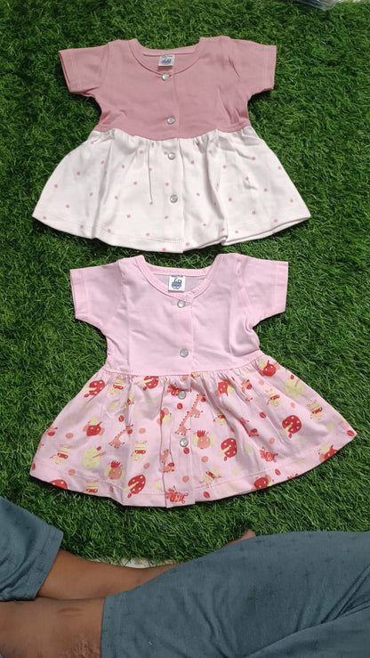 Set of 2 Baby Girl Frocks/Dresses, crafted from soft, breathable fabric with charming designs for comfort and style on any occasion.