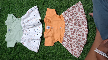 Set of 2 Baby Girl Frocks/Dresses, crafted from soft, breathable fabric with charming designs for comfort and style on any occasion.