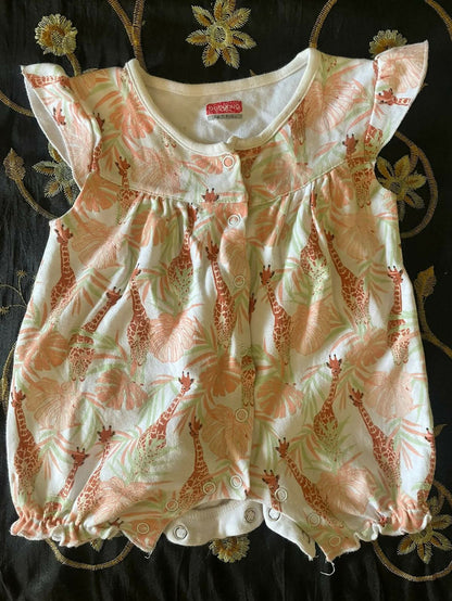 BABYHUG 100% Cotton Knit Half Sleeves Romper Giraffe & Stripes Print Pack Of 2 Newborn - PyaraBaby