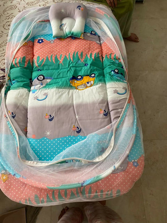 BABYHUG Bedding Set with Mosquito Net and Pillow – Comfortable, Protective & Travel-Friendly Baby Bedding Solution