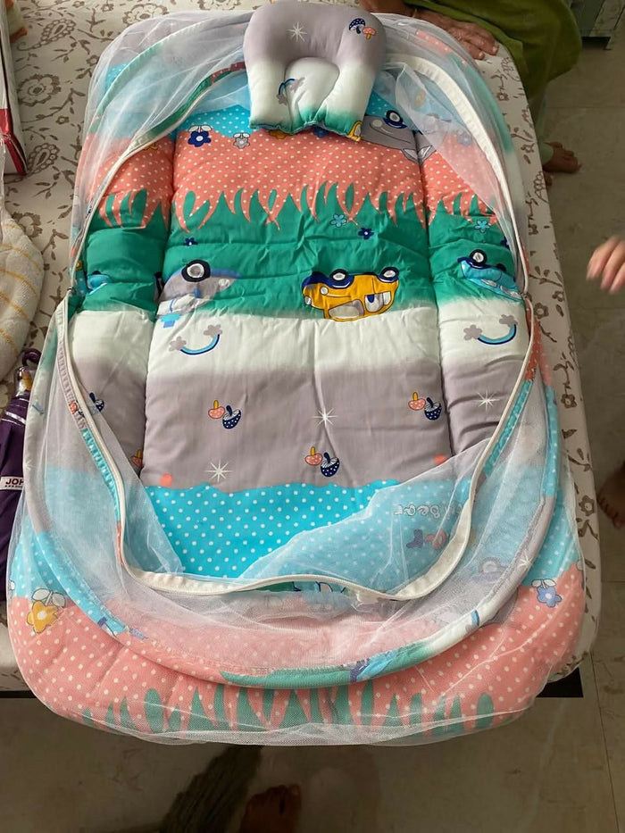 BABYHUG Bedding Set with Mosquito Net and Pillow – Comfortable, Protective & Travel-Friendly Baby Bedding Solution