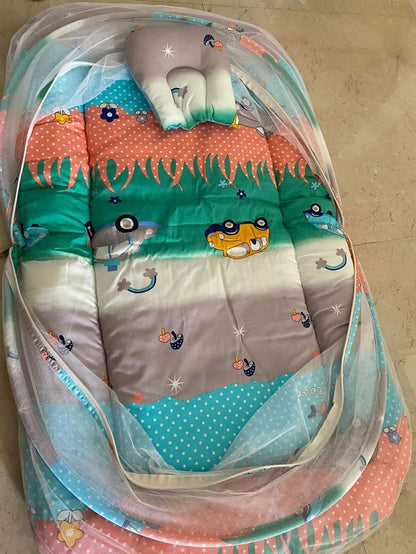 BABYHUG Bedding Set with Mosquito Net and Pillow – Comfortable, Protective & Travel-Friendly Baby Bedding Solution