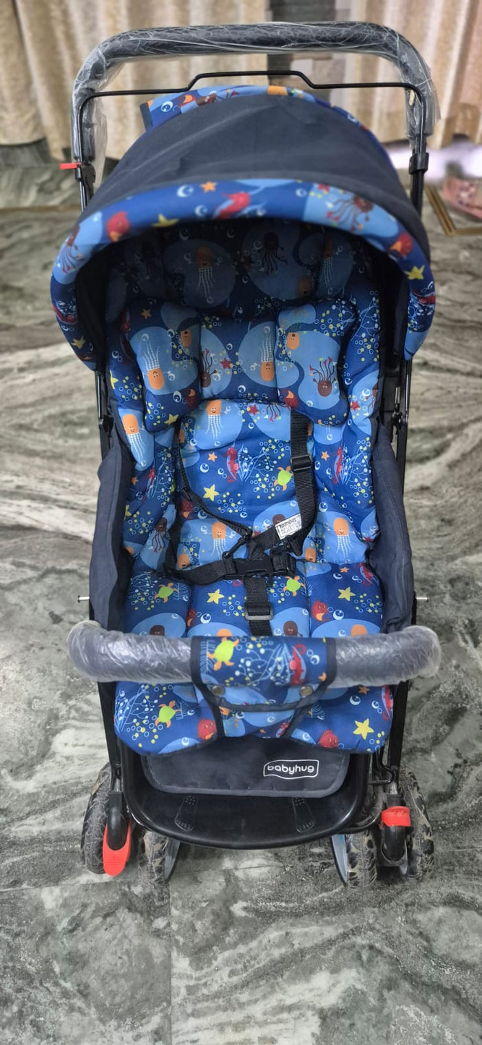 BABYHUG Cosy Cosmo Stroller/Pram with a lightweight foldable frame, reclining seat, adjustable canopy, 5-point safety harness, smooth wheels, and spacious storage basket for comfortable everyday travel with babies and toddlers.