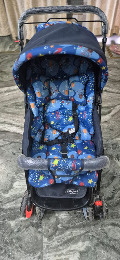BABYHUG Cosy Cosmo Stroller/Pram with a lightweight foldable frame, reclining seat, adjustable canopy, 5-point safety harness, smooth wheels, and spacious storage basket for comfortable everyday travel with babies and toddlers.