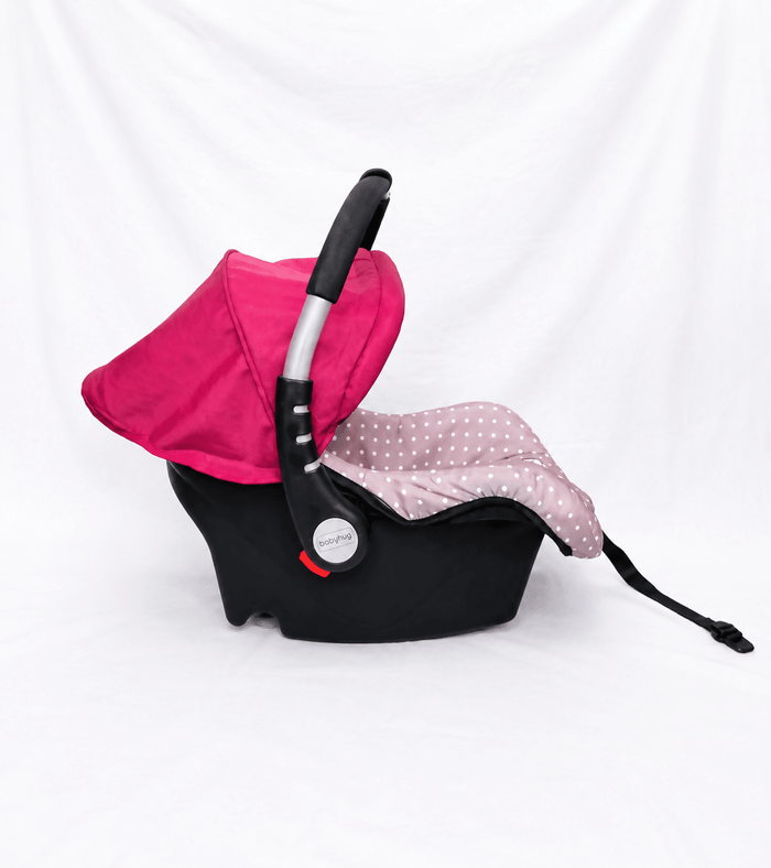 BABYHUG infant car seat carry cot with baby carrier function, rear-facing design, cushioned seat, secure safety harness, and carry handle for newborns and infants up to 13 kg.