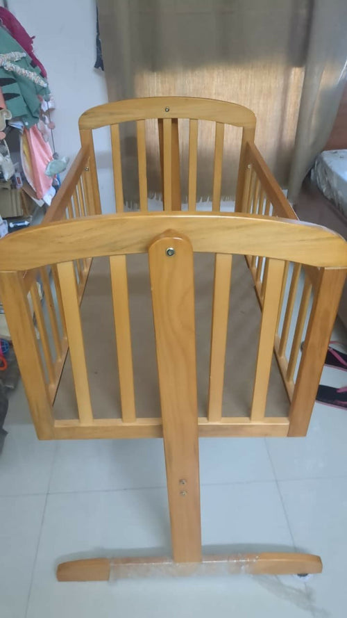 BABYHUG Joy Wooden Cradle with Mosquito Net – Safe, Comfortable & Traditional Baby Bed