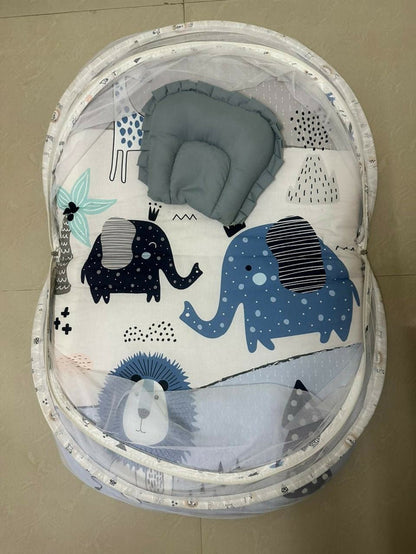 Babyhug Mattress Set with Mosquito Net Elephant Print - Multicolor