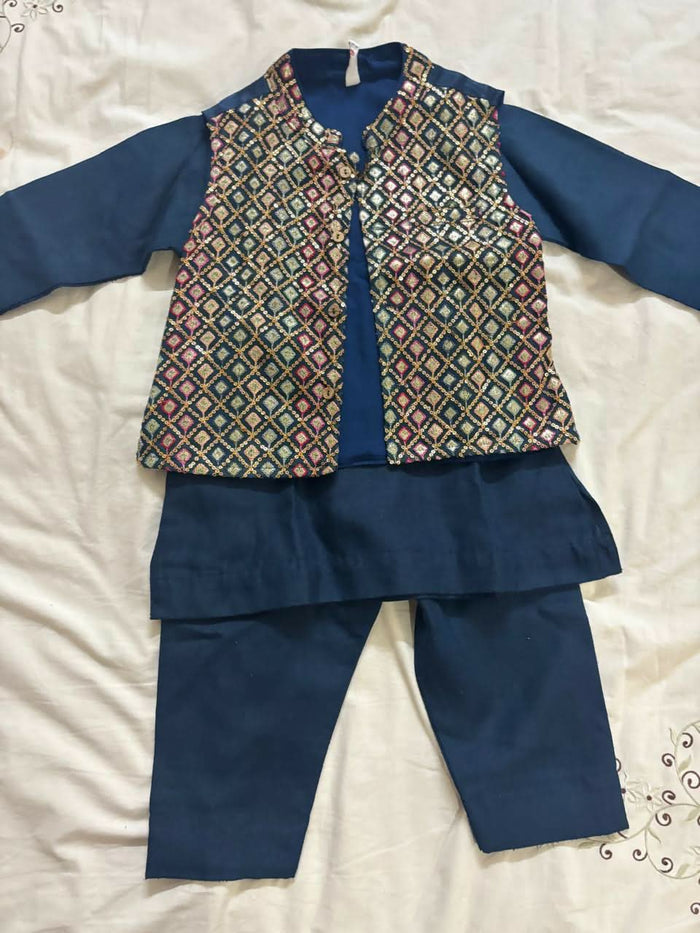 BABYHUG Navy Blue Kurta Set with Embroidered Jacket – Elegant & Festive Ethnic Wear for Kids