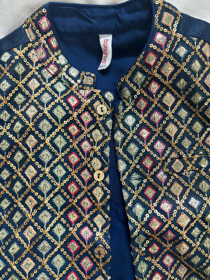 BABYHUG Navy Blue Kurta Set with Embroidered Jacket – Elegant & Festive Ethnic Wear for Kids