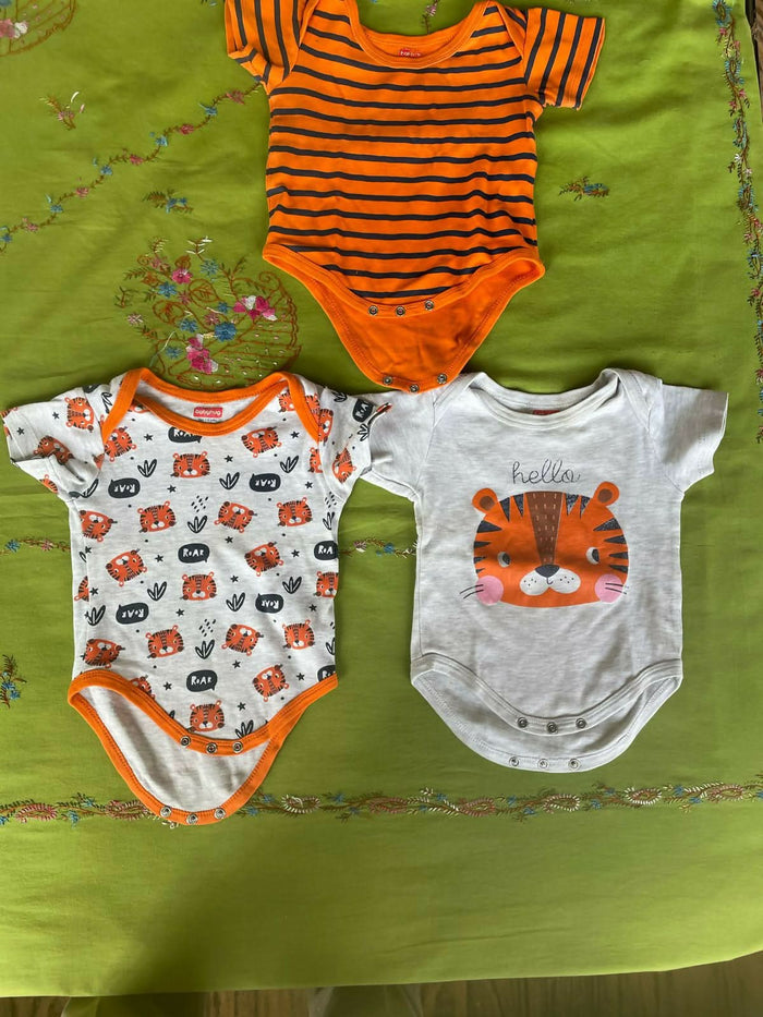 BABY HUG Onesies (Set of 3) - Orange, White and Grey