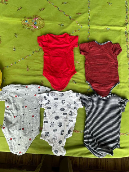 Babyhug Onesies (Set of 5) - Red, Maroon, Grey, White and Lining