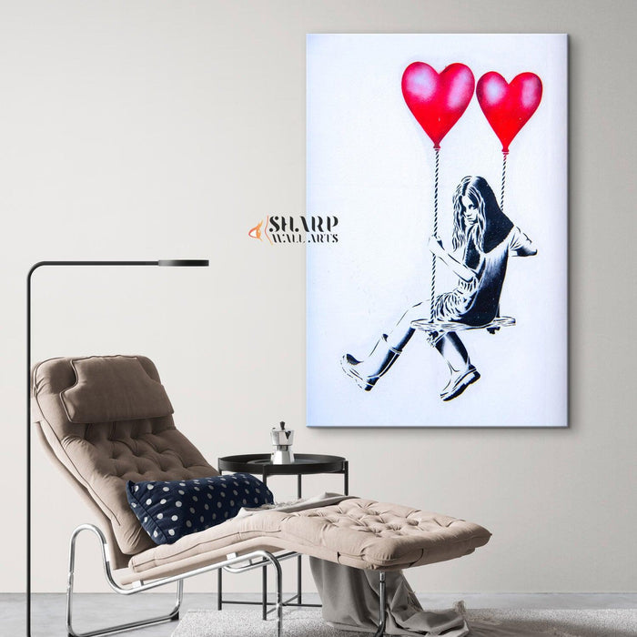 Banksy Balloon Girl Swing Canvas Wall Art - SharpWallArts