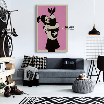 Banksy Bomb Hugger Love Canvas Wall Art - SharpWallArts
